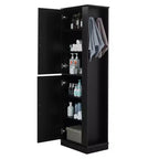 Armoire de Rangement Haute Whisen pour Salle de Bain, Meuble de Rangement sur Pied avec Crochets et Étagères Réglables
