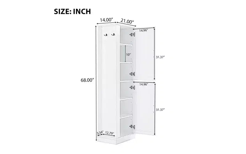 Armoire de Rangement Haute Whisen pour Salle de Bain, Meuble de Rangement sur Pied avec Crochets et Étagères Réglables