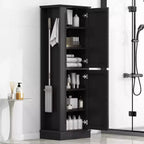 Armoire de Rangement Haute Whisen pour Salle de Bain, Meuble de Rangement sur Pied avec Crochets et Étagères Réglables