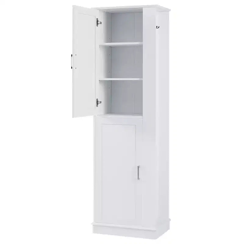 Armoire de Rangement Haute Whisen pour Salle de Bain, Meuble de Rangement sur Pied avec Crochets et Étagères Réglables