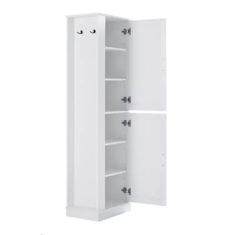 Armoire de Rangement Haute Whisen pour Salle de Bain, Meuble de Rangement sur Pied avec Crochets et Étagères Réglables