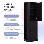 Armoire de Rangement Haute Whisen pour Salle de Bain, Meuble de Rangement sur Pied avec Crochets et Étagères Réglables