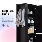 Armoire de Rangement Haute Whisen pour Salle de Bain, Meuble de Rangement sur Pied avec Crochets et Étagères Réglables