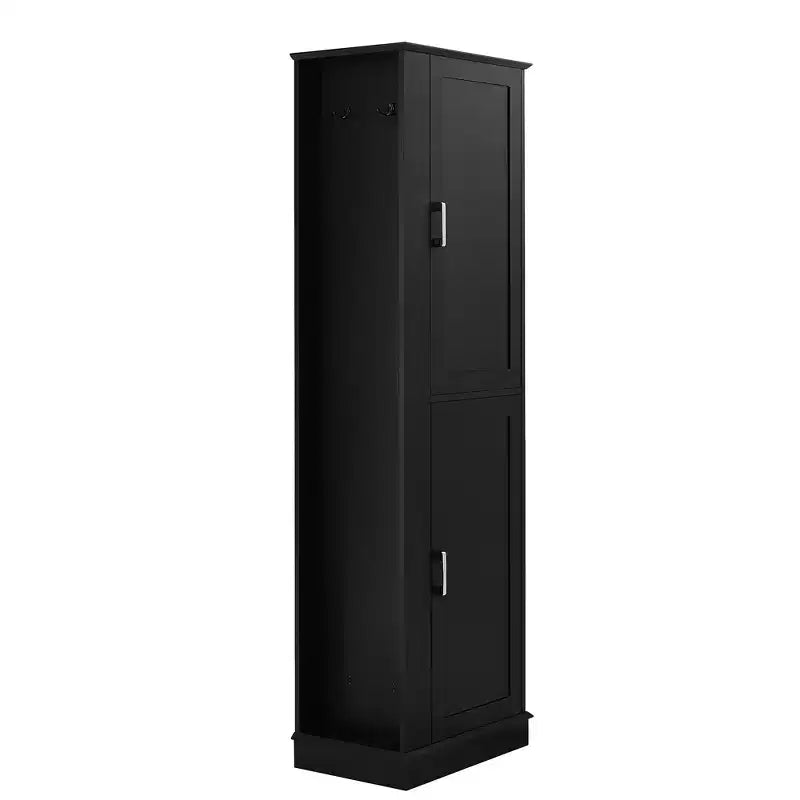 Armoire de Rangement Haute Whisen pour Salle de Bain, Meuble de Rangement sur Pied avec Crochets et Étagères Réglables