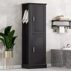 Whisen Tall Bathroom Storage Cabinet, Freestanding Storage Cabinet with Hooks and Adjustable Shelves