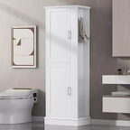 Armoire de Rangement Haute Whisen pour Salle de Bain, Meuble de Rangement sur Pied avec Crochets et Étagères Réglables