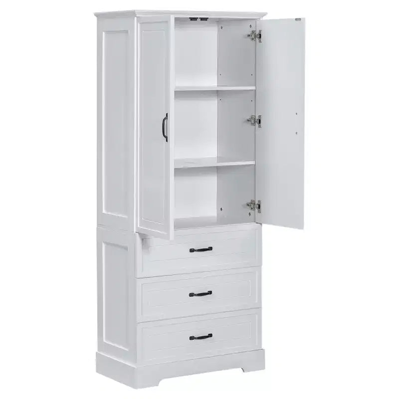 Meuble de salle de bain haut Whisen, grand meuble de rangement à double porte, tiroirs et étagère réglable