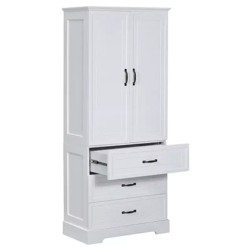 Meuble de salle de bain haut Whisen, grand meuble de rangement à double porte, tiroirs et étagère réglable