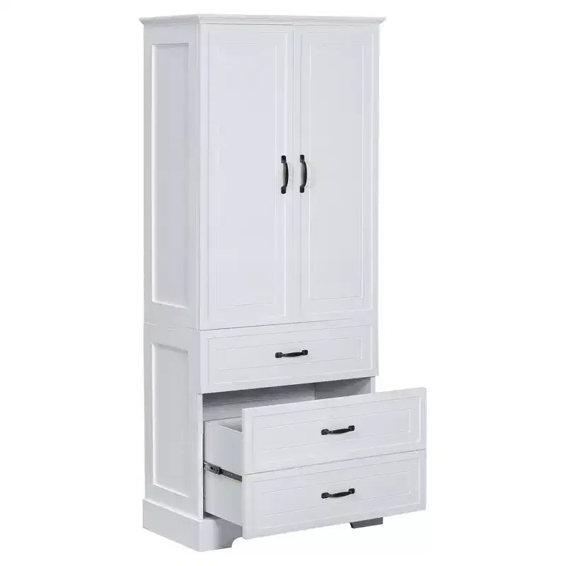 Meuble de salle de bain haut Whisen, grand meuble de rangement à double porte, tiroirs et étagère réglable