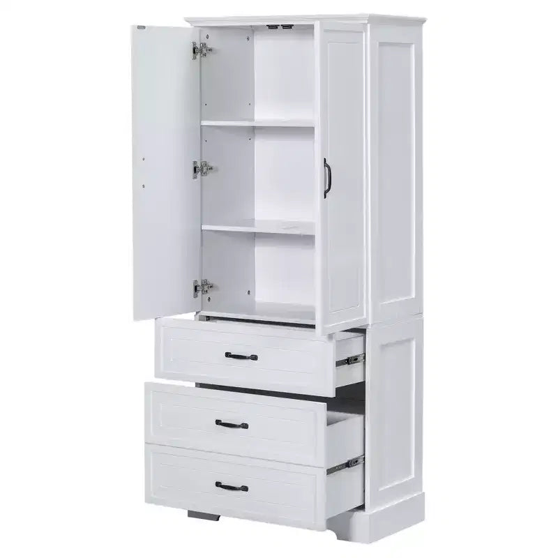 Meuble de salle de bain haut Whisen, grand meuble de rangement à double porte, tiroirs et étagère réglable