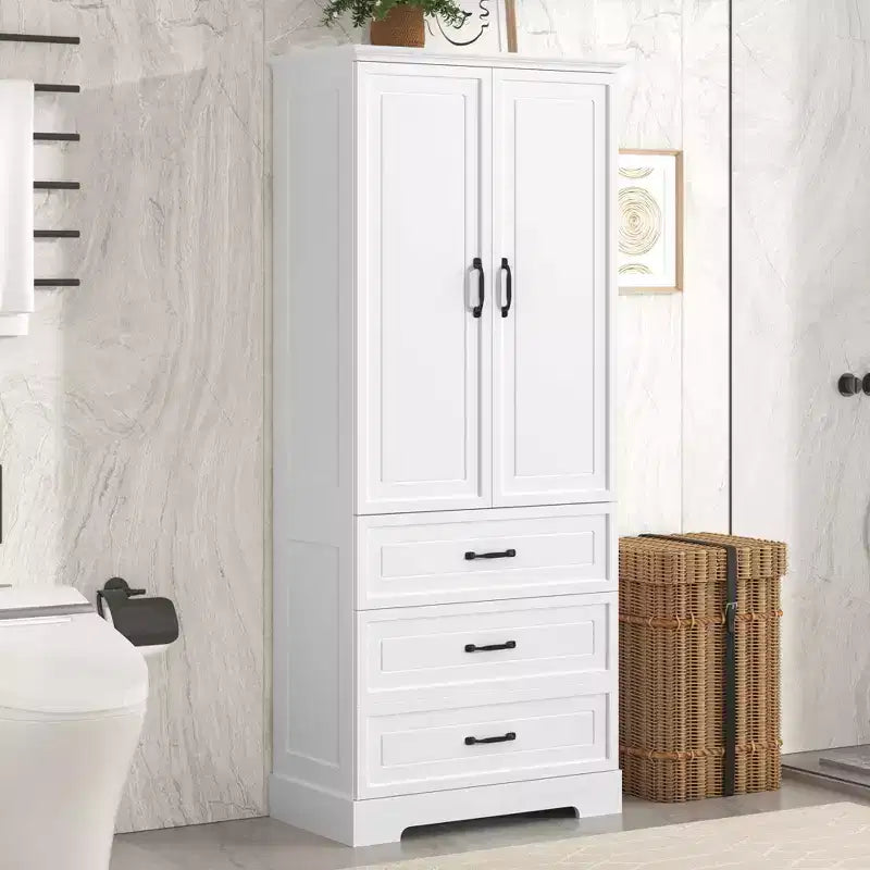 Meuble de salle de bain haut Whisen, grand meuble de rangement à double porte, tiroirs et étagère réglable