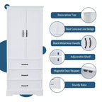 Meuble de salle de bain haut Whisen, grand meuble de rangement à double porte, tiroirs et étagère réglable