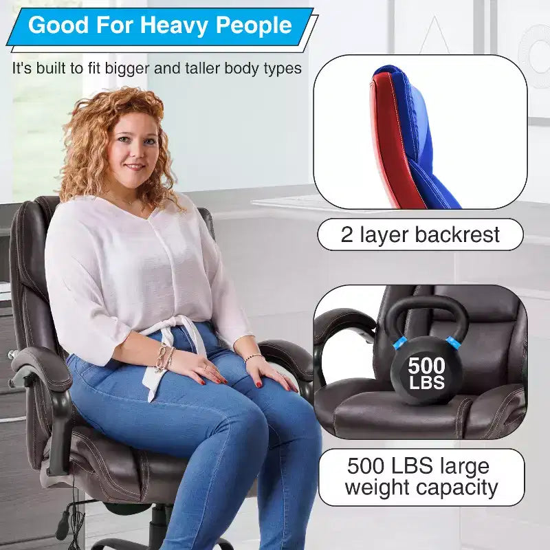 Chaise de bureau grande taille BestMassage 500lbs Chaise de direction Chaise d'ordinateur avec support lombaire