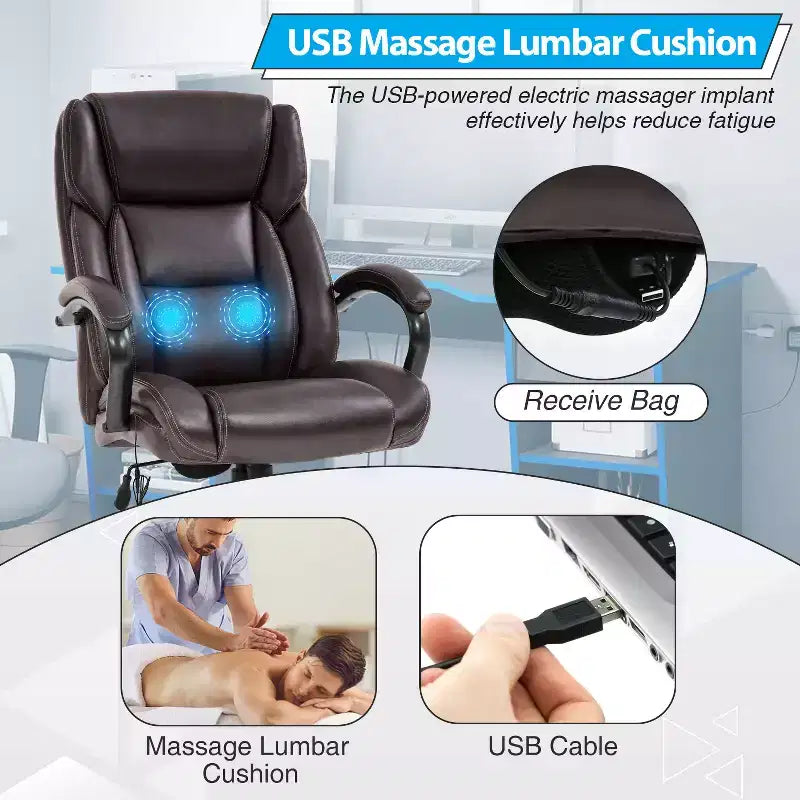 Chaise de bureau grande taille BestMassage 500lbs Chaise de direction Chaise d'ordinateur avec support lombaire