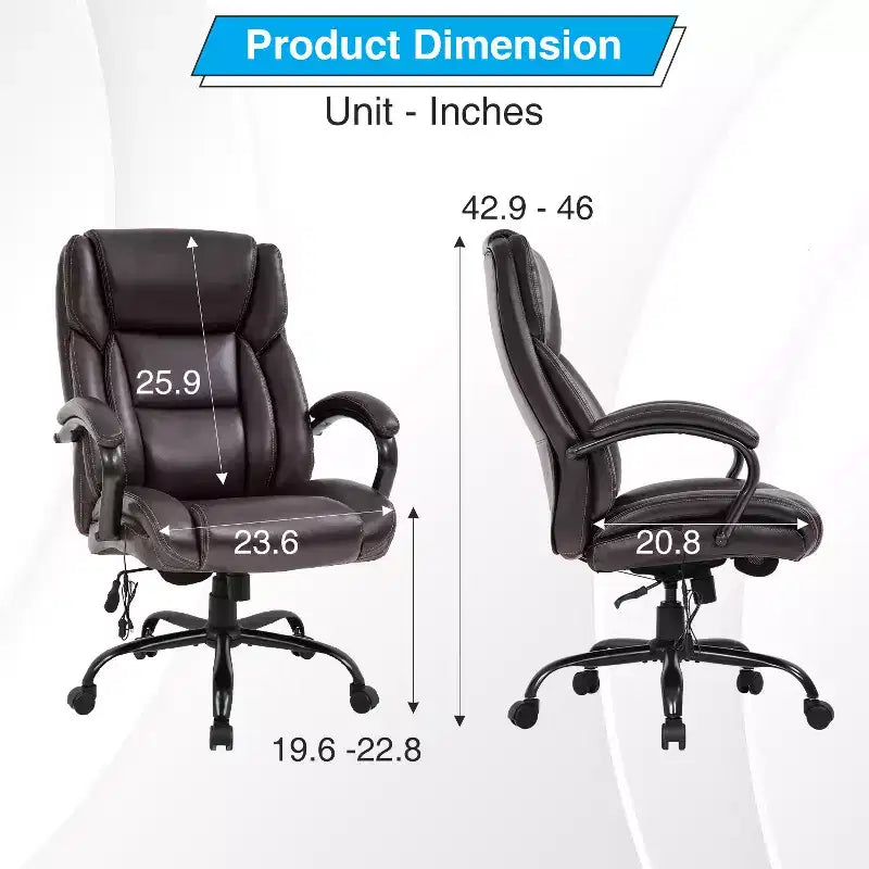 Chaise de bureau grande taille BestMassage 500lbs Chaise de direction Chaise d'ordinateur avec support lombaire