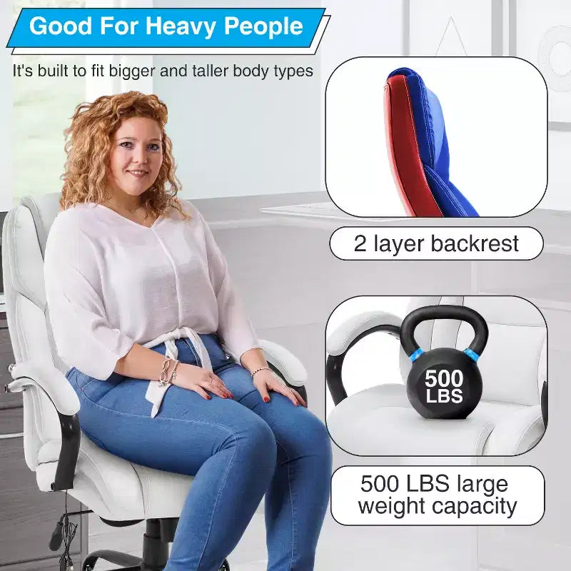 Chaise de bureau grande taille BestMassage 500lbs Chaise de direction Chaise d'ordinateur avec support lombaire