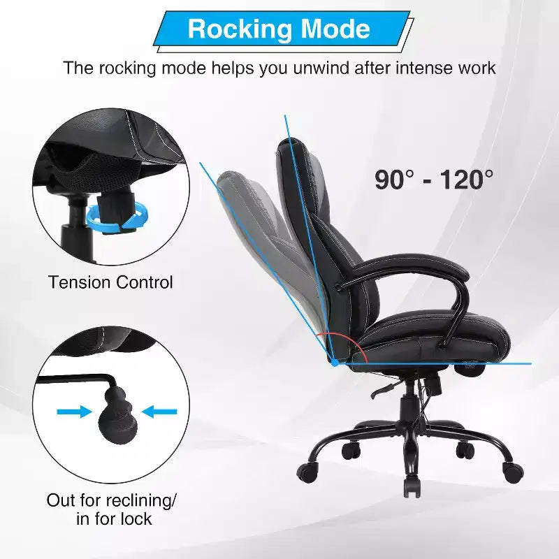 Chaise de bureau grande taille BestMassage 500lbs Chaise de direction Chaise d'ordinateur avec support lombaire