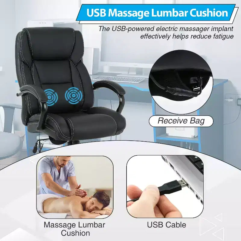 Chaise de bureau grande taille BestMassage 500lbs Chaise de direction Chaise d'ordinateur avec support lombaire