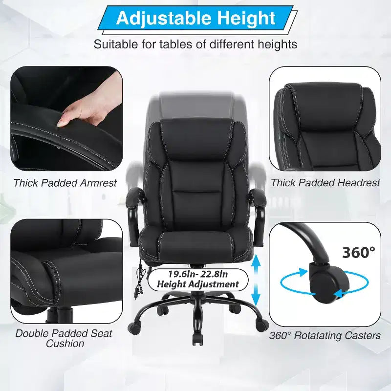 Chaise de bureau grande taille BestMassage 500lbs Chaise de direction Chaise d'ordinateur avec support lombaire