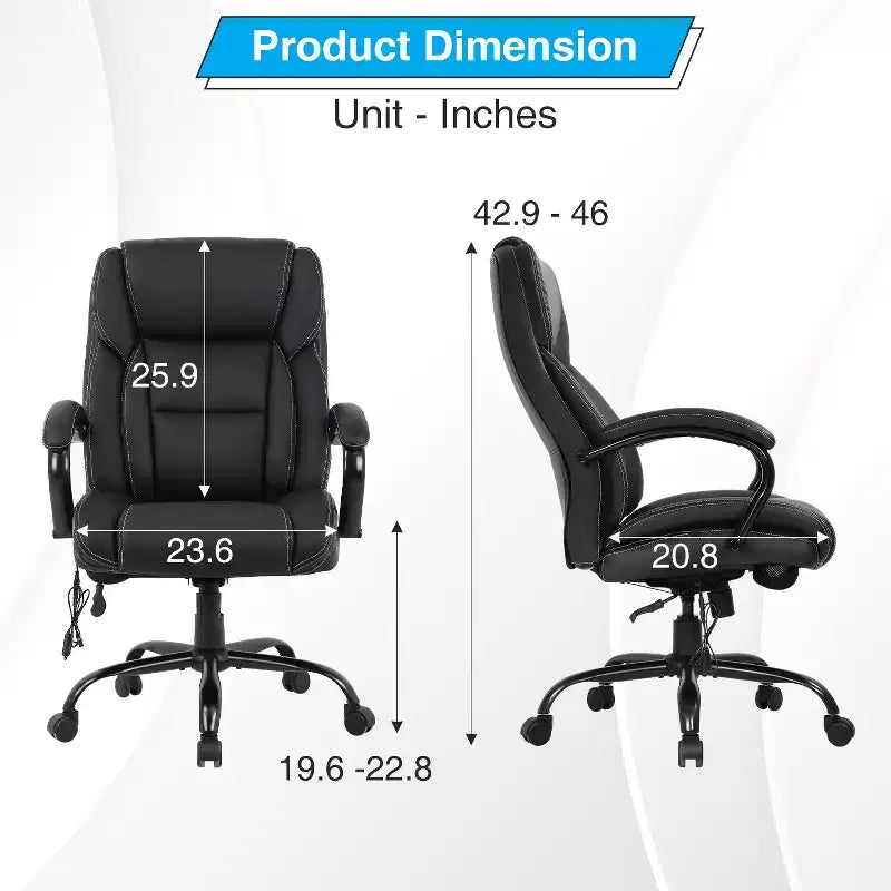 Chaise de bureau grande taille BestMassage 500lbs Chaise de direction Chaise d'ordinateur avec support lombaire