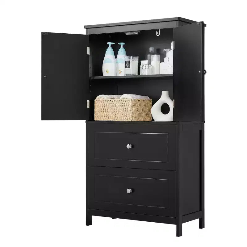 Meuble de rangement de salle de bain Whisen, meuble avec portes doubles, tiroirs et étagère réglable