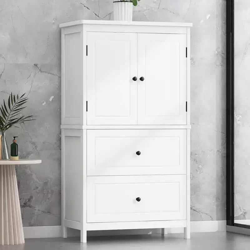 Meuble de rangement de salle de bain Whisen, meuble avec portes doubles, tiroirs et étagère réglable