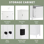 Meuble de rangement de salle de bain Whisen, meuble avec portes doubles, tiroirs et étagère réglable