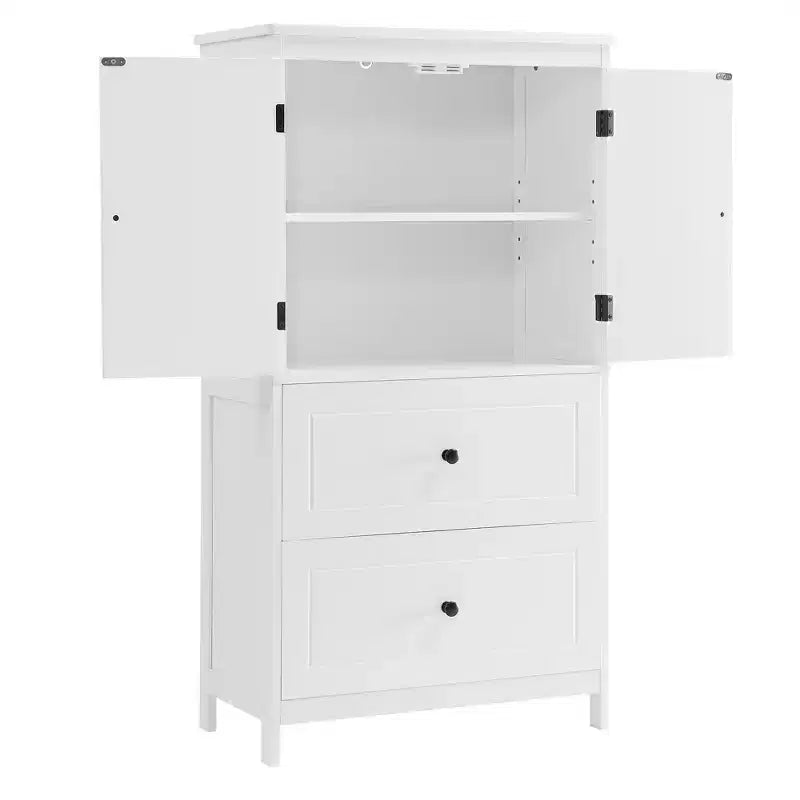 Meuble de rangement de salle de bain Whisen, meuble avec portes doubles, tiroirs et étagère réglable