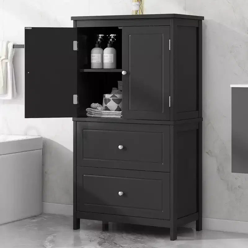 Meuble de rangement de salle de bain Whisen, meuble avec portes doubles, tiroirs et étagère réglable