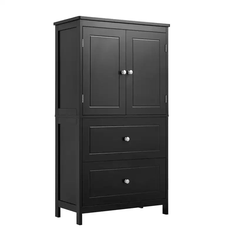 Meuble de rangement de salle de bain Whisen, meuble avec portes doubles, tiroirs et étagère réglable