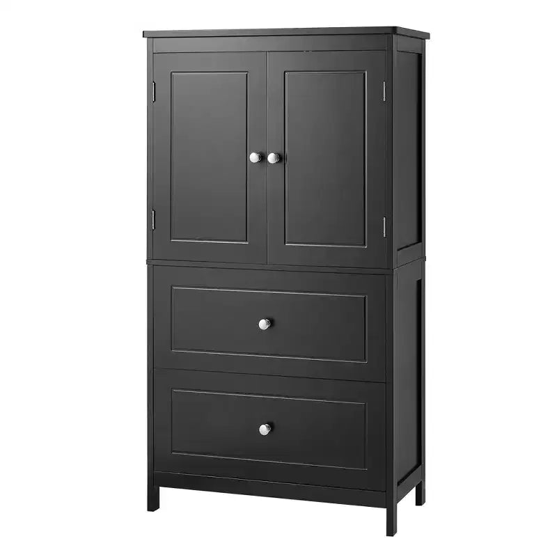 Meuble de rangement de salle de bain Whisen, meuble avec portes doubles, tiroirs et étagère réglable