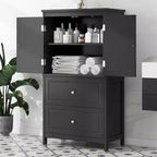 Whisen Bathroom Storage Cabinet, Cabinet with Double Doors, Drawers and Adjustable Shelf