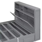 Lit plateforme hydraulique grand lit/queen avec rangement, tête de lit à LED, station de charge, 2 tiroirs et espace de rangement sous le lit, blanc/gris - ModernLuxe