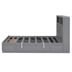Lit plateforme hydraulique grand lit/queen avec rangement, tête de lit à LED, station de charge, 2 tiroirs et espace de rangement sous le lit, blanc/gris - ModernLuxe