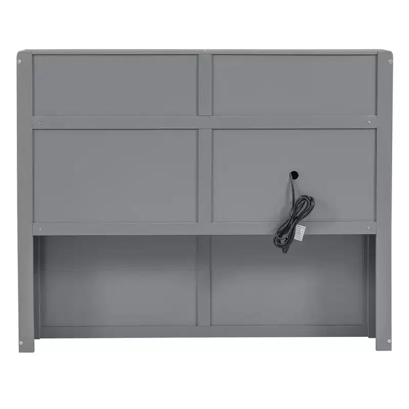 Lit plateforme hydraulique grand lit/queen avec rangement, tête de lit à LED, station de charge, 2 tiroirs et espace de rangement sous le lit, blanc/gris - ModernLuxe