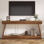 Console de style rustique Lantine à 2 niveaux, table d'entrée très longue de 180 cm avec rangement