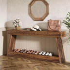 Console de style rustique Lantine à 2 niveaux, table d'entrée très longue de 180 cm avec rangement