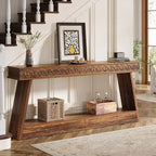 Console de style rustique Lantine à 2 niveaux, table d'entrée très longue de 180 cm avec rangement