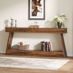 Console de style rustique Lantine à 2 niveaux, table d'entrée très longue de 180 cm avec rangement