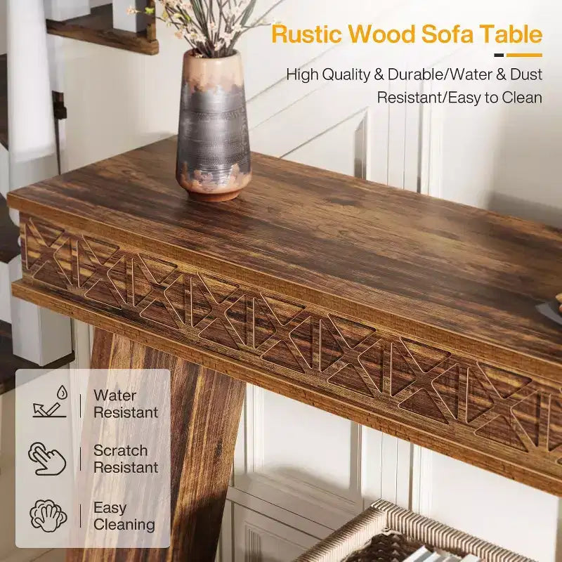 Console de style rustique Lantine à 2 niveaux, table d'entrée très longue de 180 cm avec rangement