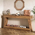 Console de style rustique Lantine à 2 niveaux, table d'entrée très longue de 180 cm avec rangement