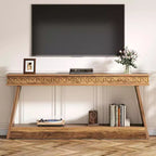 Console de style rustique Lantine à 2 niveaux, table d'entrée très longue de 180 cm avec rangement
