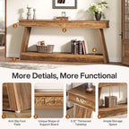 Console de style rustique Lantine à 2 niveaux, table d'entrée très longue de 180 cm avec rangement
