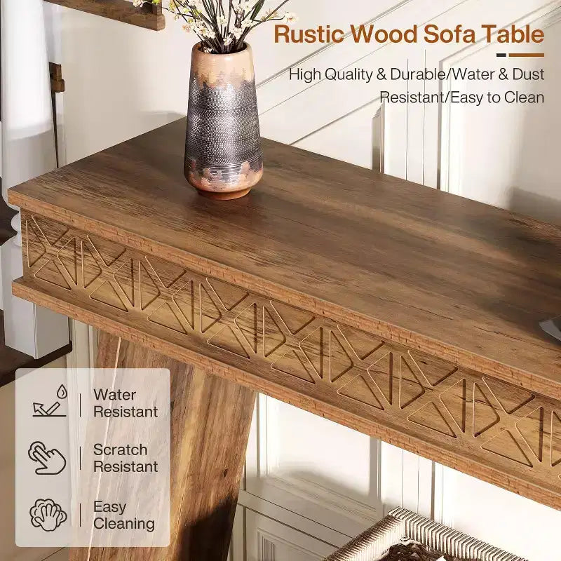 Console de style rustique Lantine à 2 niveaux, table d'entrée très longue de 180 cm avec rangement