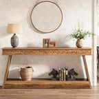 Console de style rustique Lantine à 2 niveaux, table d'entrée très longue de 180 cm avec rangement
