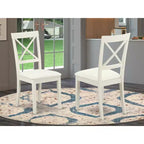 HomeStock Boston Chaises de salle à manger en similicuir et lin blanc, lot de 2