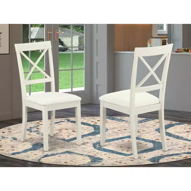 HomeStock Boston Chaises de salle à manger en similicuir et lin blanc, lot de 2