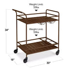 Chariot de bar roulant à 2 niveaux Best Choice Products, intérieur/extérieur avec étagères de rangement, casier à vin, roulettes verrouillables