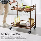 Chariot de bar roulant à 2 niveaux Best Choice Products, intérieur/extérieur avec étagères de rangement, casier à vin, roulettes verrouillables