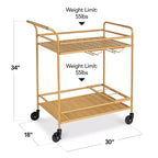 Chariot de bar roulant à 2 niveaux Best Choice Products, intérieur/extérieur avec étagères de rangement, casier à vin, roulettes verrouillables